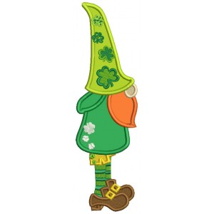 Gnome Wearing Tall Hat With Shamrocks St.Patrick's Day Applique Machine Embroidery Design Digitized Pattern