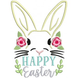 Happy Easter Big Bunny With Flowers Applique Machine Embroidery Design Digitized Pattern 