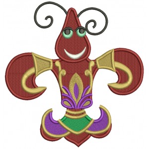 Happy Lobster Mardi Gras Filled Machine Embroidery Design Digitized Pattern
