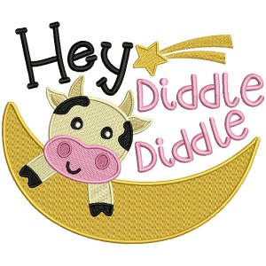 Hey Diddle Diddle Cow Flying Over The Moon Filled Machine Embroidery Design Digitized Pattern