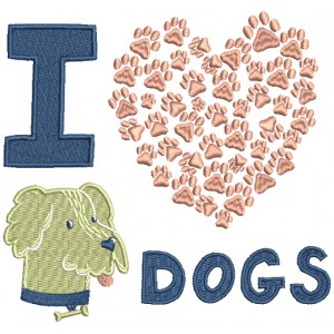 I Love Dogs Filled Machine Embroidery Design Digitized Pattern