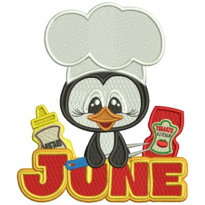 June Penguin Cook Filled Machine Embroidery Design Digitized Pattern