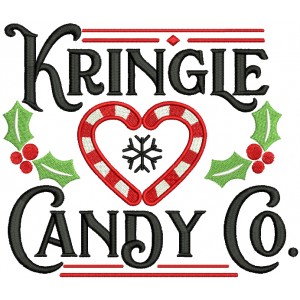 Kringle Candy Co. Heart Shaped Candy Cane Christmas Filled Machine Embroidery Design Digitized Pattern