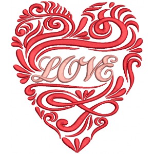LOVE Ornate Heart Filled Machine Embroidery Design Digitized Pattern