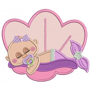 Little Baby Mermaid Sleeping Inside The Shell Applique Machine Embroidery Design Digitized Pattern