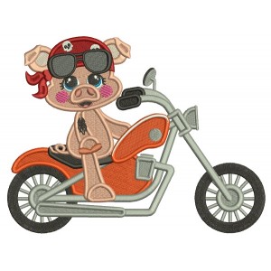 Little Big Biker Riding a Motorcycle Filled Machine Embroidery Digitized Design Pattern