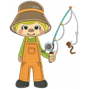 Little Boy Fisherman Applique Machine Embroidery Design Digitized Pattern