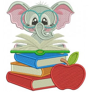 Little Elephant Reading a Book Filled Machine Embroidery Design Digitized Pattern