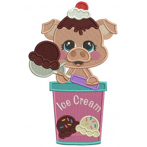 Little Piggy With Ice Cream Filled Machine Embroidery Design Digitized Pattern