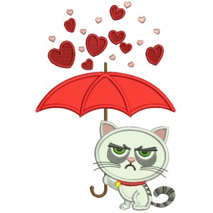 Looks Like Grumpy Cat Holding Umbrella Applique Machine Embroidery Design Digitized Pattern