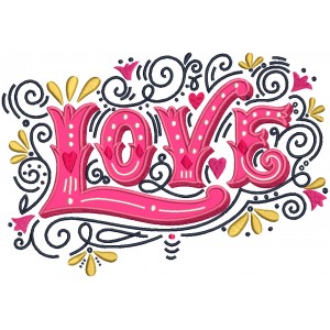 Love Fancy Letters With Hearts Applique Machine Embroidery Design Digitized Pattern