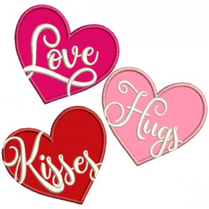 Love Hugs Kisses Hearts Applique Machine Embroidery Design Digitized Pattern 