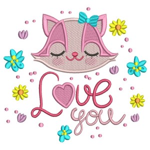 Love You Girl Raccoon Filled Machine Embroidery Design Digitized Pattern