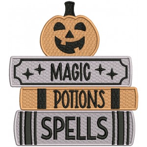 Magic Potions Spells Pumpkin On Books Halloween Filled Machine Embroidery Design Digitized Pattern