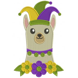 Mardi Gras Lama With Flowers Filled Machine Embroidery Design Digitized Pattern