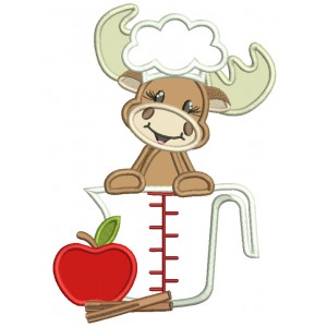 Moose Cook with an Apple Cooking Applique Machine Embroidery Design Digitized Pattern