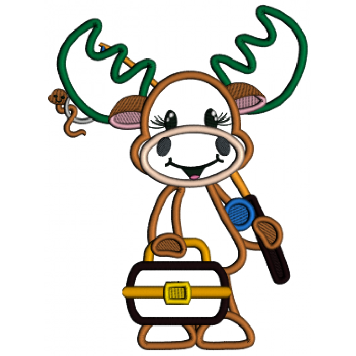 Moose Going Fishing Applique Machine Embroidery Design Digitized Pattern