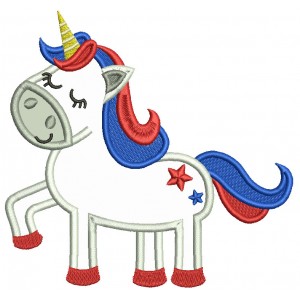 Patriotic Unicorn 4th Of July Applique Machine Embroidery Design Digitized Pattern