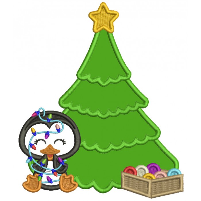 Christmas Tree Penguin Pattern Print Pattern Print Women Long Robe