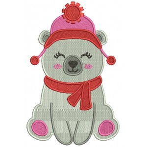 Polar Bear Wearing Winter Hat Christmas Filled Machine Embroidery Design Digitized Pattern