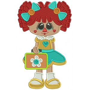 Ragdoll Girl Ready For School Filled Machine Embroidery Design Digitized Pattern