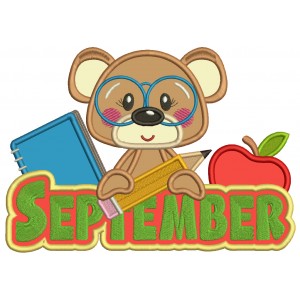 September Bear Holding a Pencil Applique Machine Embroidery Design Digitized Pattern