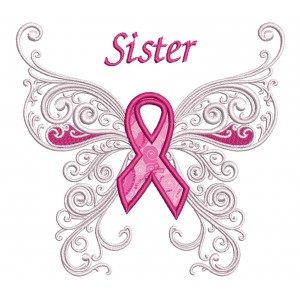 Sister Breast  Awareness Ribbon Butterfly Applique Machine Embroidery Design Digitized Pattern