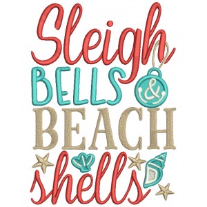 Sleigh Bells Beach Shells Christmas Applique Machine Embroidery Design Digitized Pattern