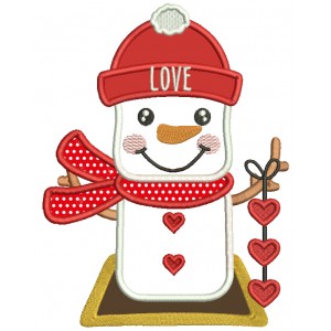 Snowman Holding Hearts Valentine's Day Applique Machine Embroidery Design Digitized Pattern