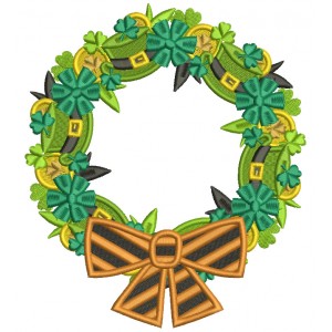St. Patricks Day Wreath With a Bow Filled Machine Embroidery Design Digitized Pattern