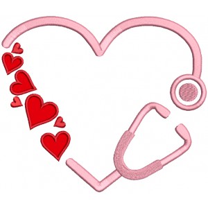 Stethoscope With Hearts Nurse or a Doctor Valentine's Day Applique Machine Embroidery Design Digitized Pattern