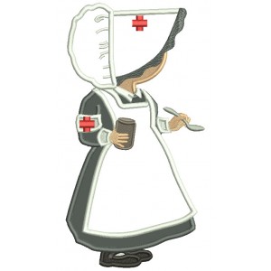 Sunbonnet Nurse Holding Bottle With Medicine Medical AppliqueSummer Machine Embroidery Design Digitized Pattern