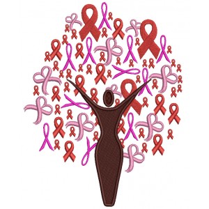 Support Breast Cancer Woman Raising Hands Filled Machine Embroidery Design Digitized Pattern