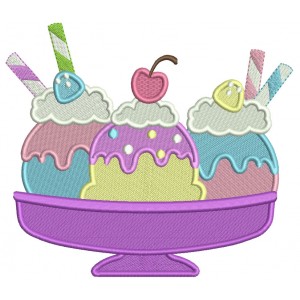 The Scoops Of Ice Cream With Cherry On Top Filled Machine Embroidery Design Digitized Pattern