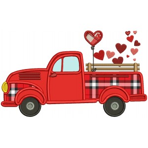 Truck With Heart Shape Balloons And Hearts Valentine's Day Applique Machine Embroidery Design Digitized Pattern