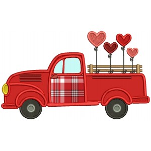 Truck With Heart Shaped Balloons Valentine's Day Applique Machine Embroidery Design Digitized Pattern