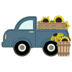 Truck With Sunflowers Fall Applique Machine Embroidery Design Digitized Pattern