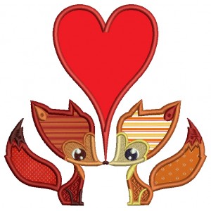 Two Foxes In Love With a Big Heart Applique Machine Embroidery Design Digitized Pattern