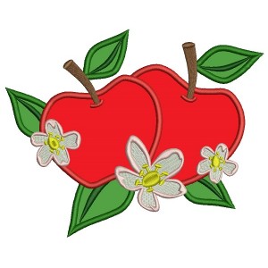 Two apples Applique Machine Embroidery Design Digitized Pattern