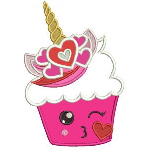 Unicorn Cupcake With Hearts Valentine's Day Applique Machine Embroidery Design Digitized Pattern
