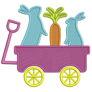 Wagon With Two Bunnies And Carrot Easter Filled Machine Embroidery Design Digitized Pattern 
