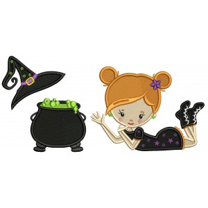 Witch Hat And Cauldron Halloween Filled Machine Embroidery Design Digitized Pattern