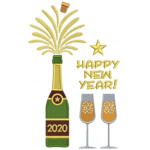 2020 Happy New Year Champagne Glasses Filled Machine Embroidery Design Digitized Pattern