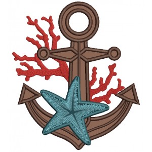 Anchor With Starfish Marine Applique Machine Embroidery Design Digitized Pattern