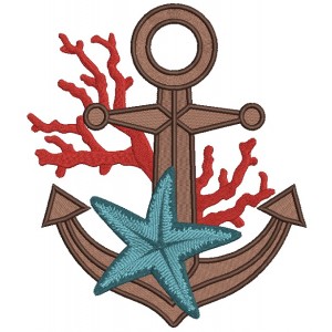 Anchor With Starfish Marine Filled Machine Embroidery Design Digitized Pattern