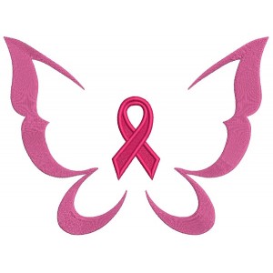 Butterfly With Breast Cancer Ribbon Filled Machine Embroidery Design Digitized Pattern