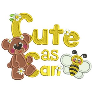 Cute As Can Bee Little Bear and a Bee Applique Machine Embroidery Design Digitized Pattern