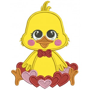 Cute Chick With Lots Of Hearts And Love Valentine's Day Applique Machine Embroidery Design Digitized Pattern