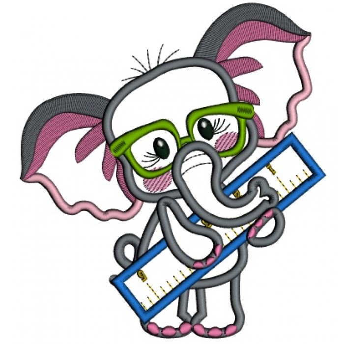 Cute Elephant With a Ruler Back To School Applique Machine Embroidery ...