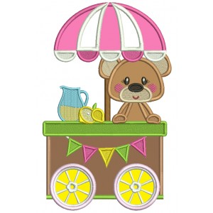 Cute Little Bear Behind a Lemonade Stand Applique Machine Embroidery Design Digitized Pattern